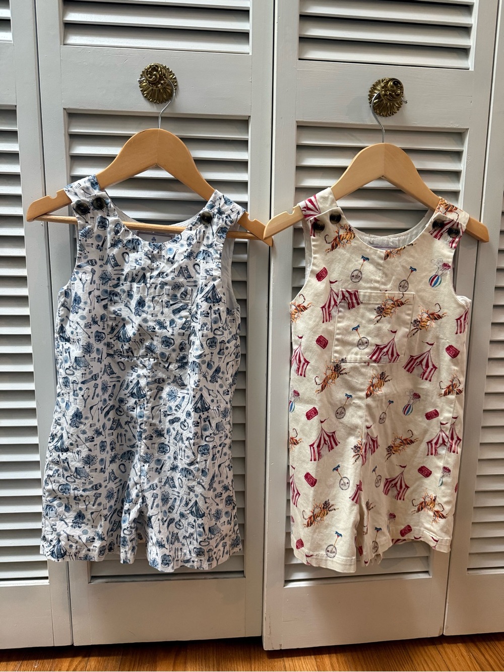 Set of 2 Classic Prep Kids Sleeveless One-Piece shorties in Toile + Circus Print